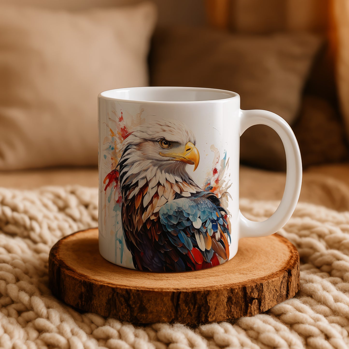 Colorful Bald Eagle Ceramic Mug, Patriotic Fourth Of July Gift