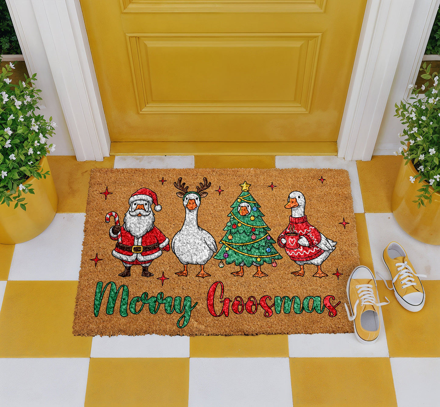 Festive Merry Goosmas Doormat, Funny Goose & Santa Holiday Gift