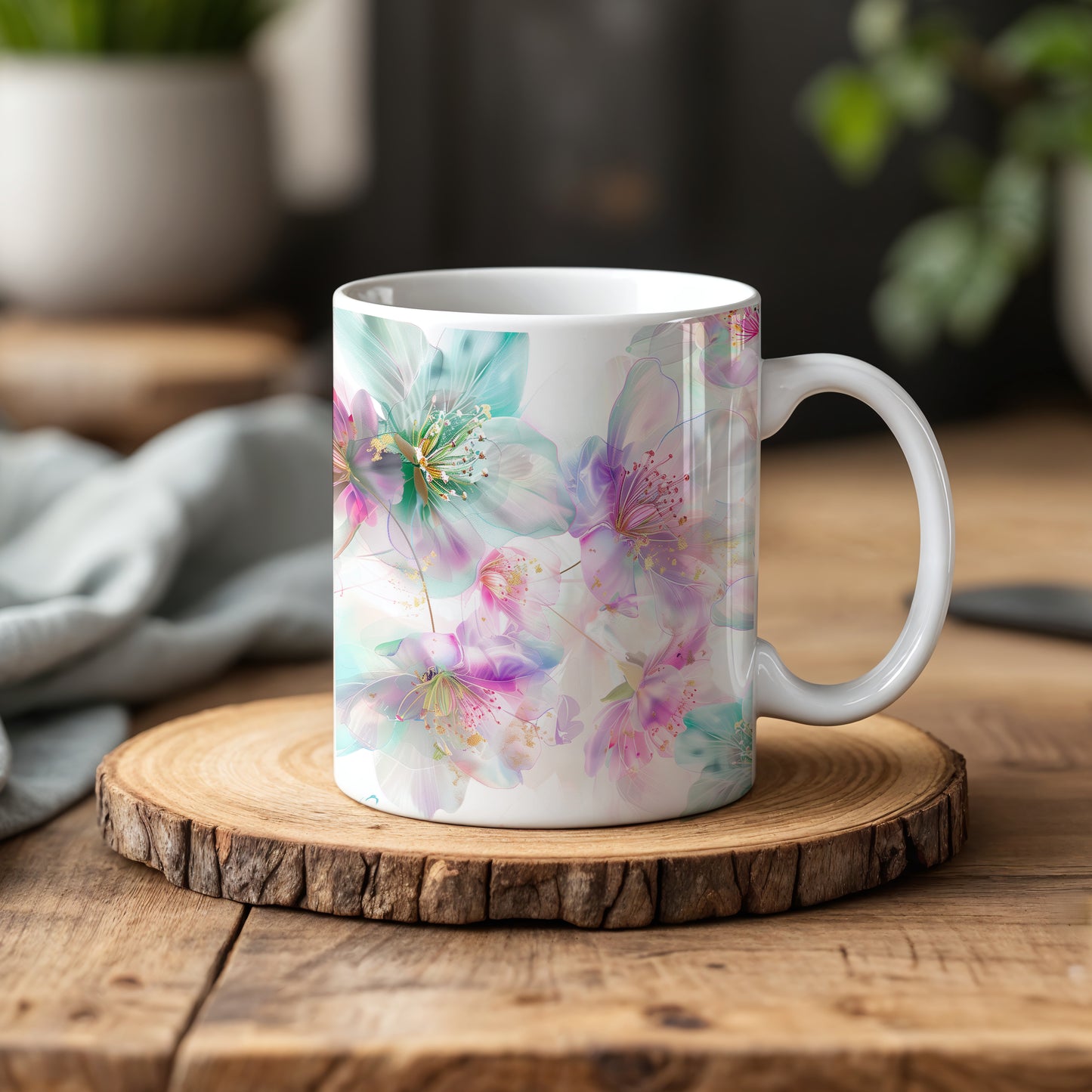 Botanical Coffee Mug, Spring Flower Pottery Tea Cup: Handcrafted Joy