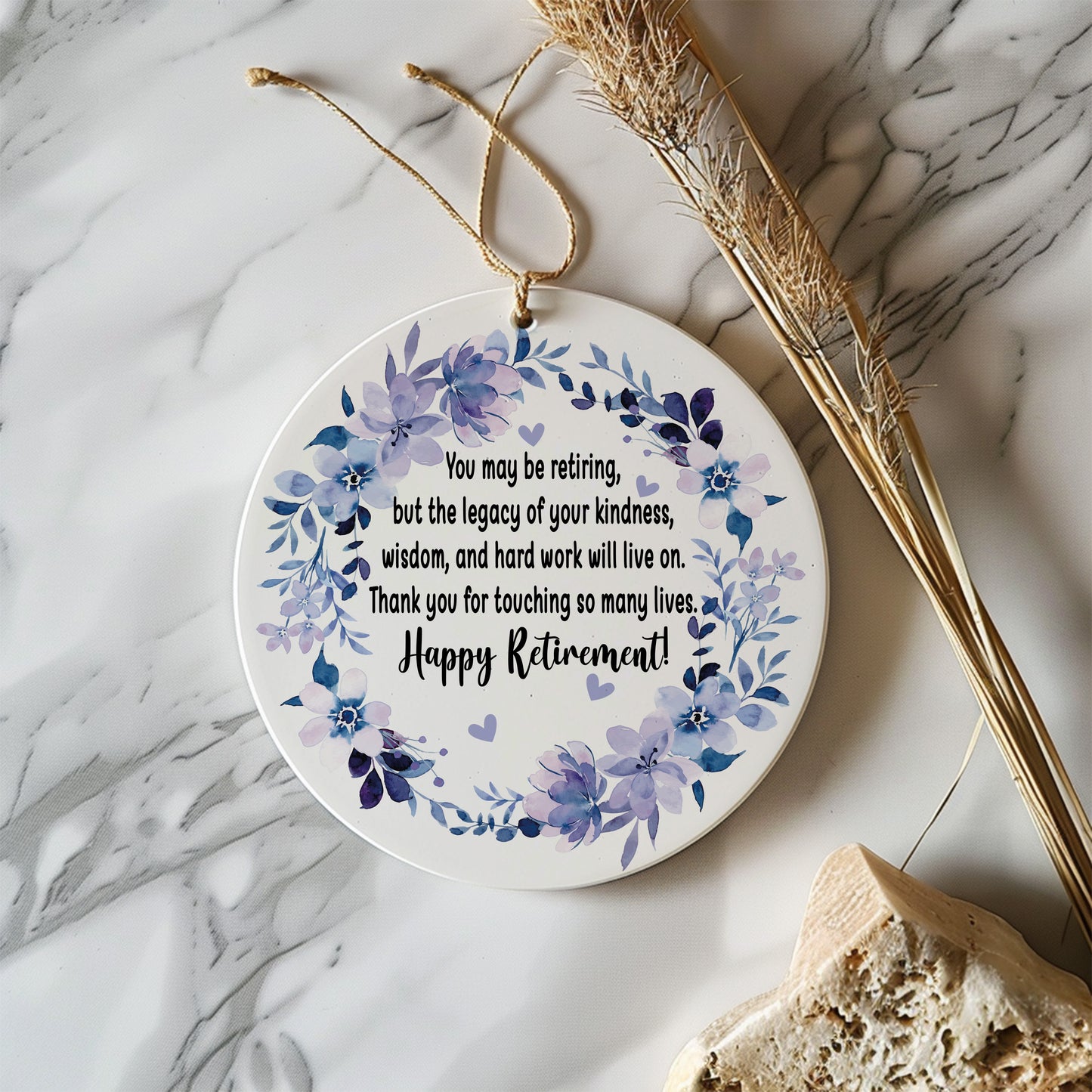 Floral Retirement Blessing Ornament, Happy Celebration Keepsake, Thank You Souvenir