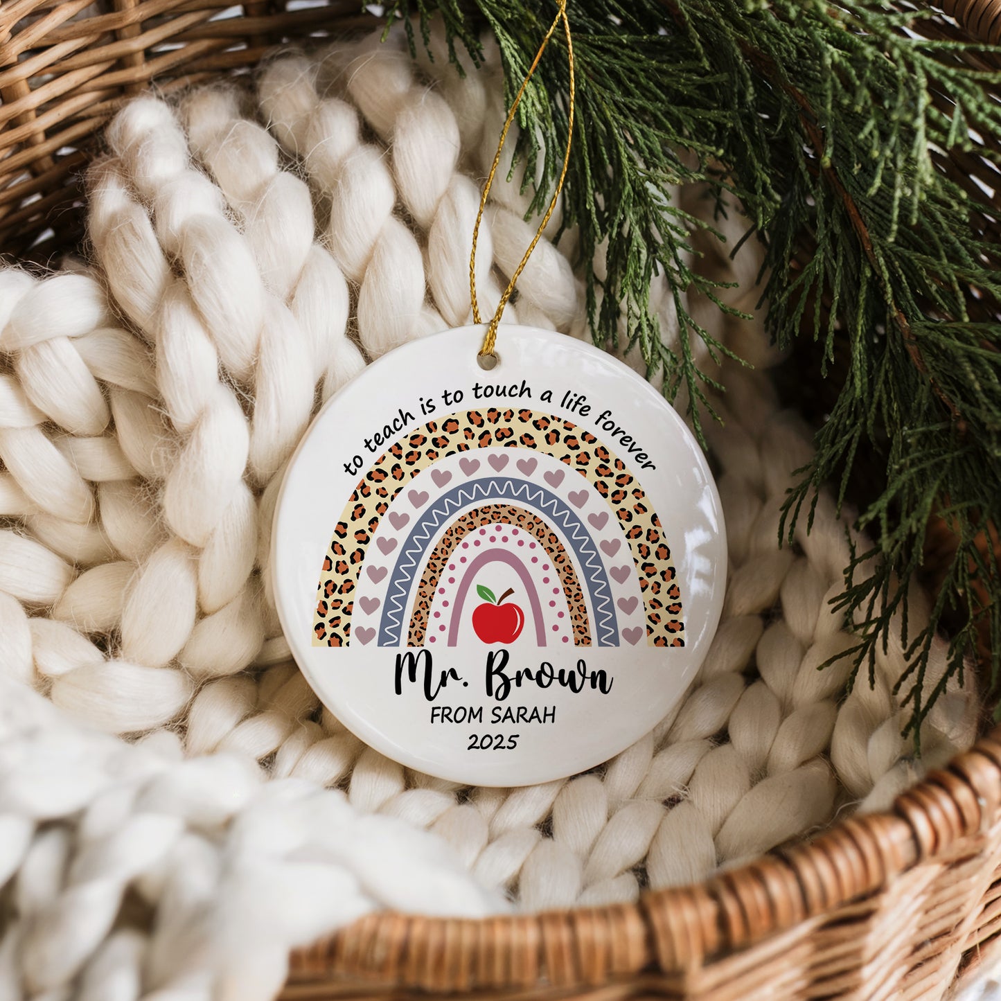 Rainbow Teacher Ceramic Ornament, Customizable Thank You Keepsake Souvenir
