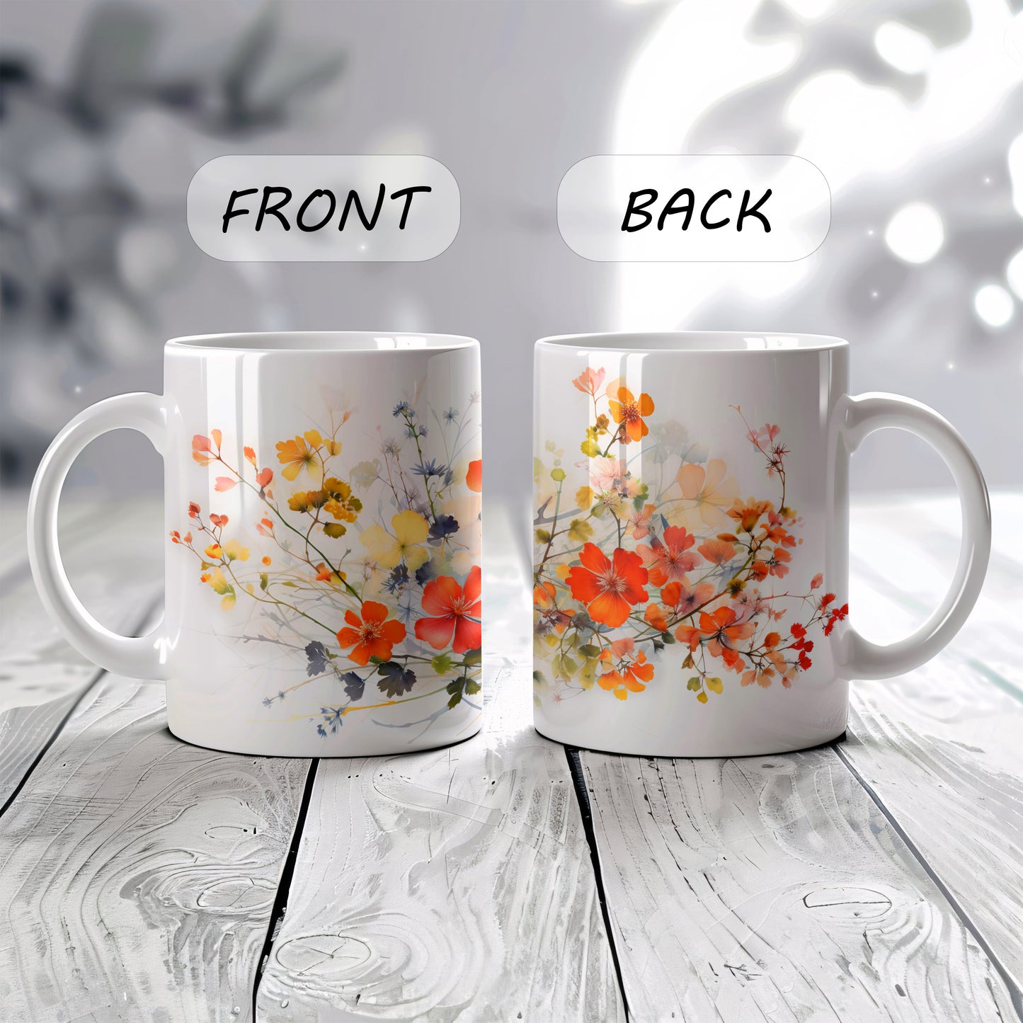 Orange Wildflowers Aesthetic Coffee Mug, Floral Tea Cup, Nature Lover Gift