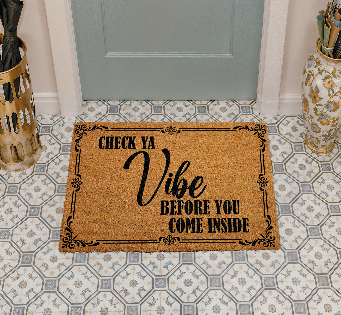 Good Vibes Only Doormat, Humorous Welcome Rug For Positive Entrance