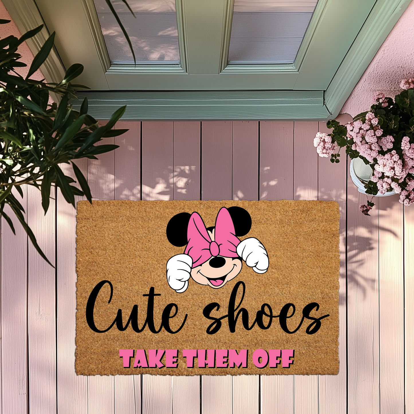 Take Off Shoes, Minnie Mouse Doormat, Farmhouse Outdoor Decor Gift