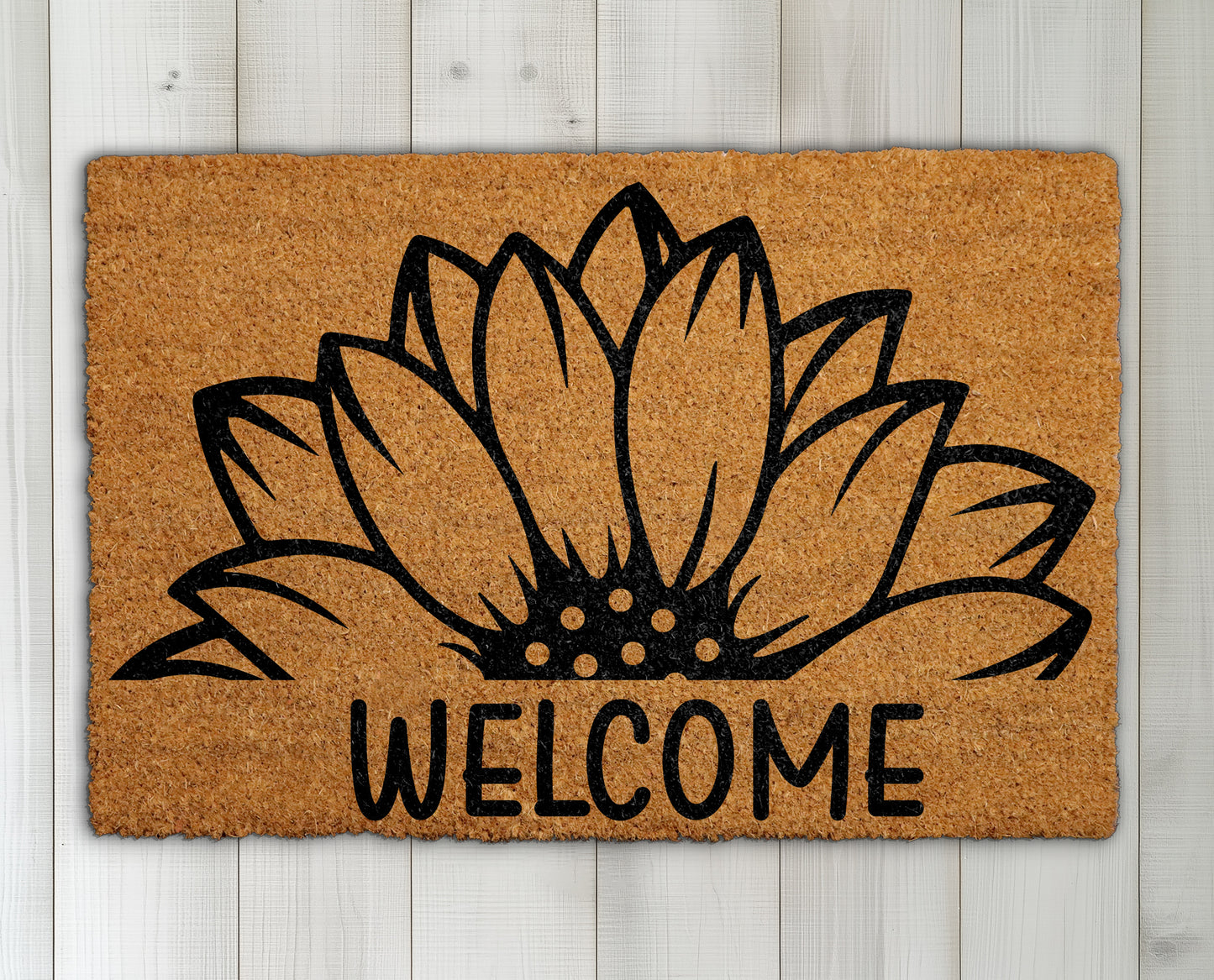 Floral Silhouette Rug, Vintage Sunflower Welcome - Happy Home Vibes