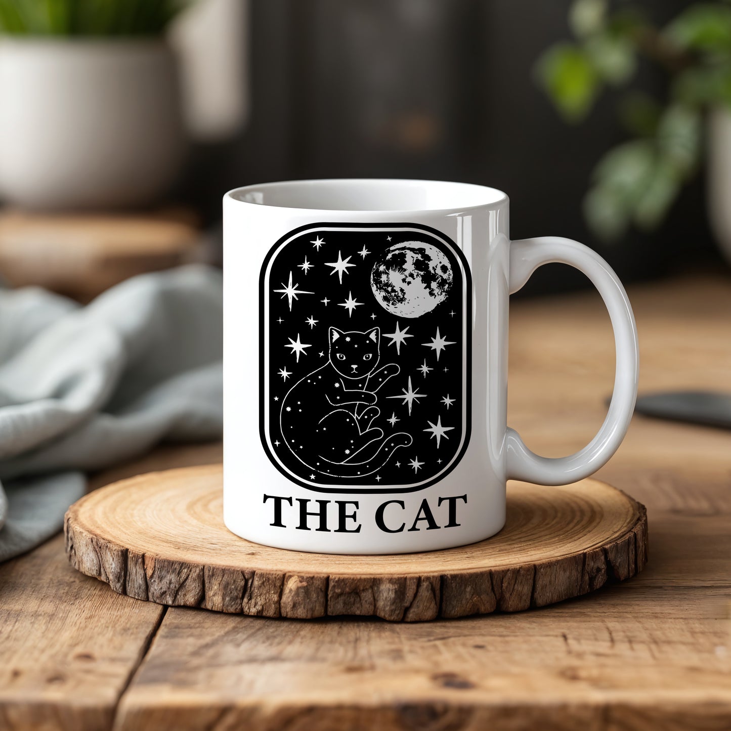 Black Cat Moon Stars Coffee Cup, Mystical Feline Mug Celestial