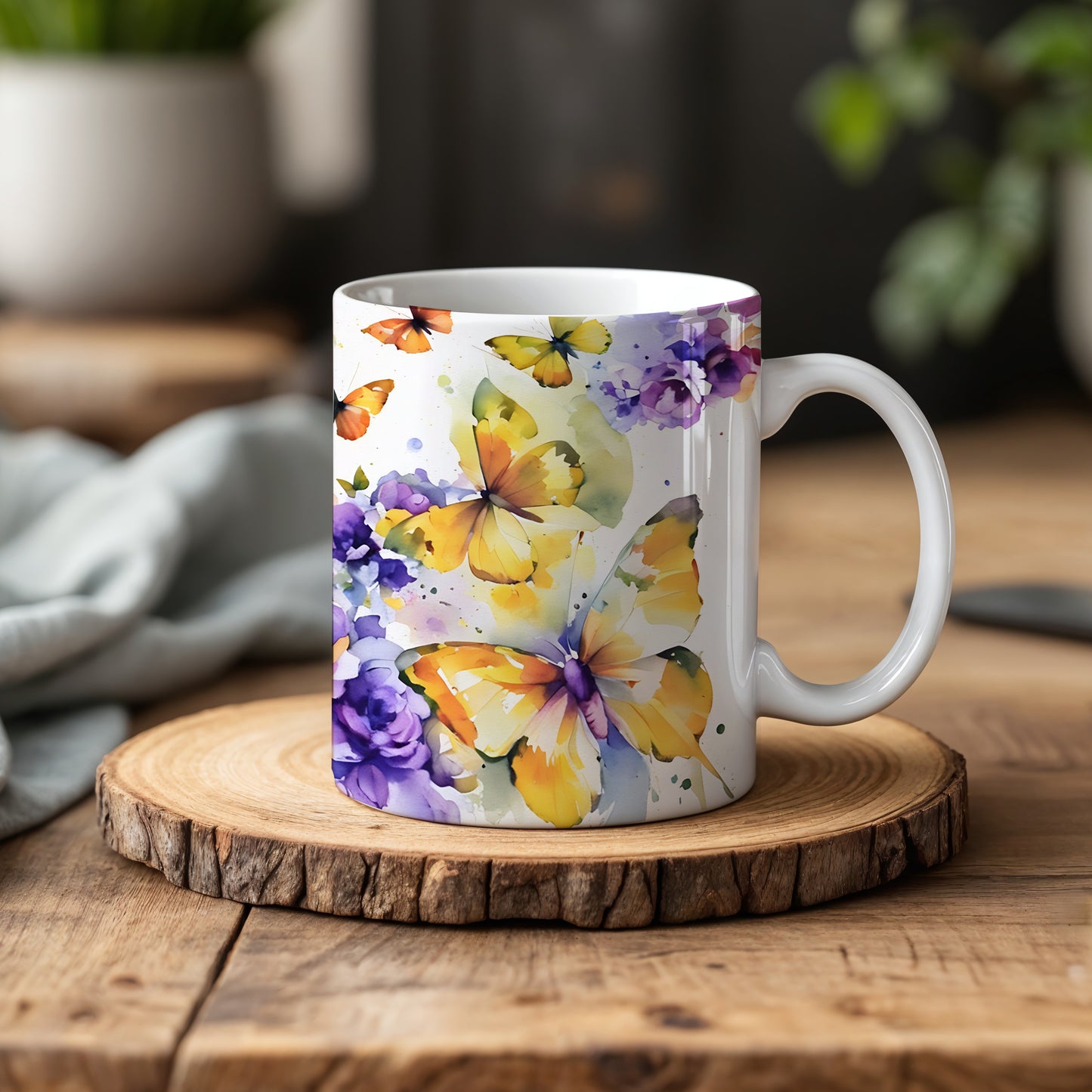 Nature-Inspired Butterfly and Flower Mug, Perfect Gift for Her