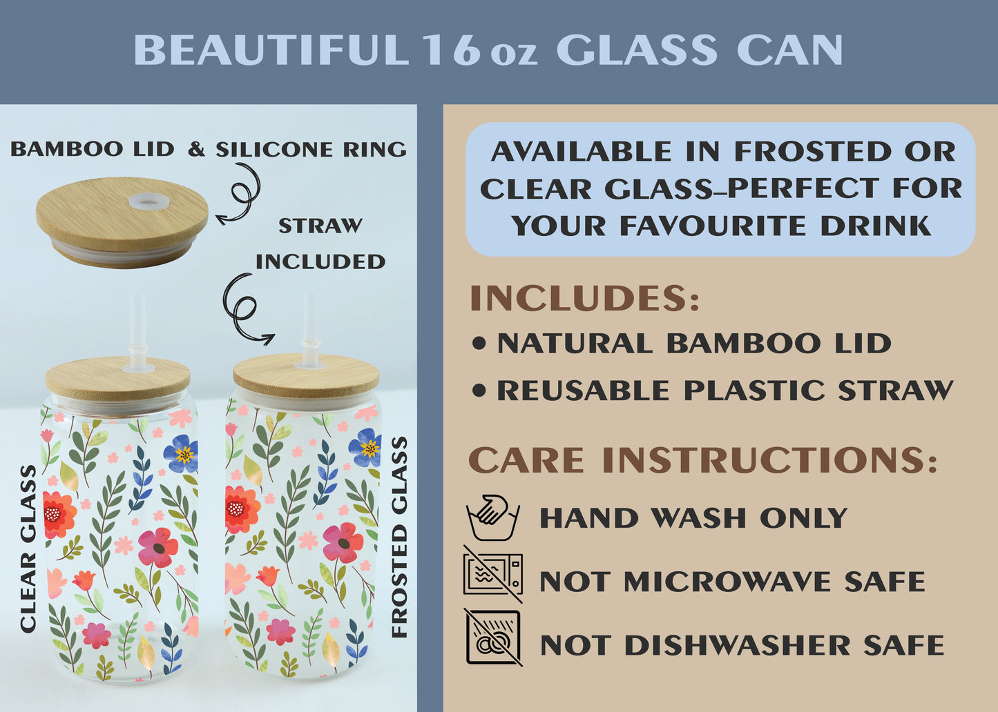 Vibrant Floral Can Glass, Aesthetic Wildflower Iced Coffee Cup, Colorful Tumbler