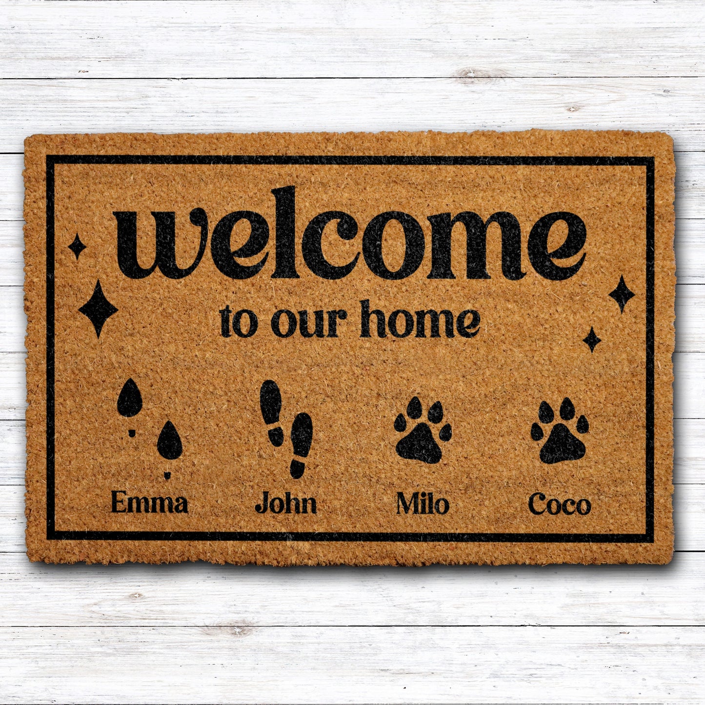 Personalized Family & Pet Doormat, Footprints & Paw Prints Welcome Mat
