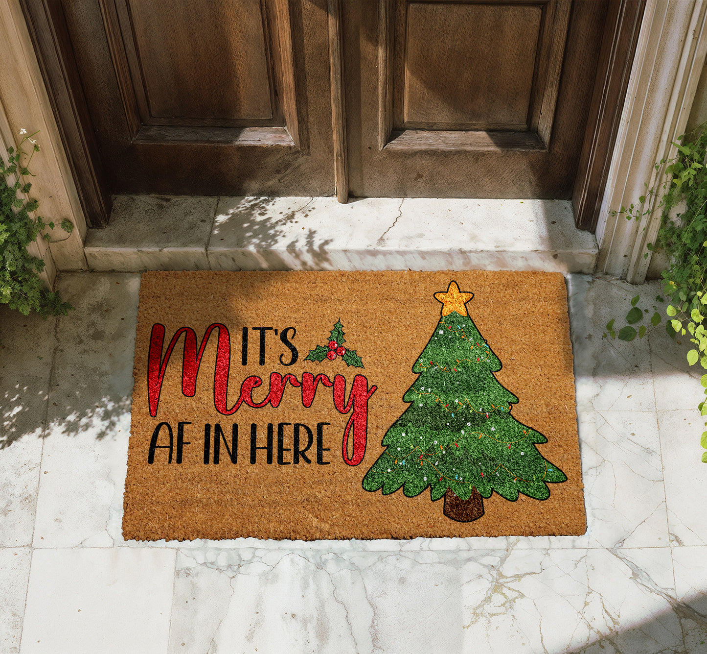Merry AF Christmas Doormat – Festive, Funny, and Cute!