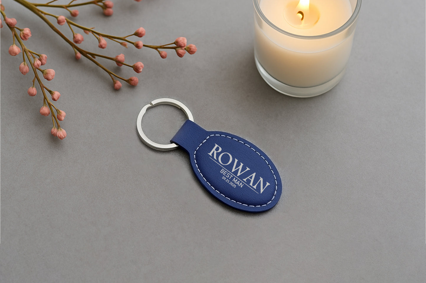 Personalized Leather Keychain, Custom Engraved Key Ring, Corporate Gift Idea