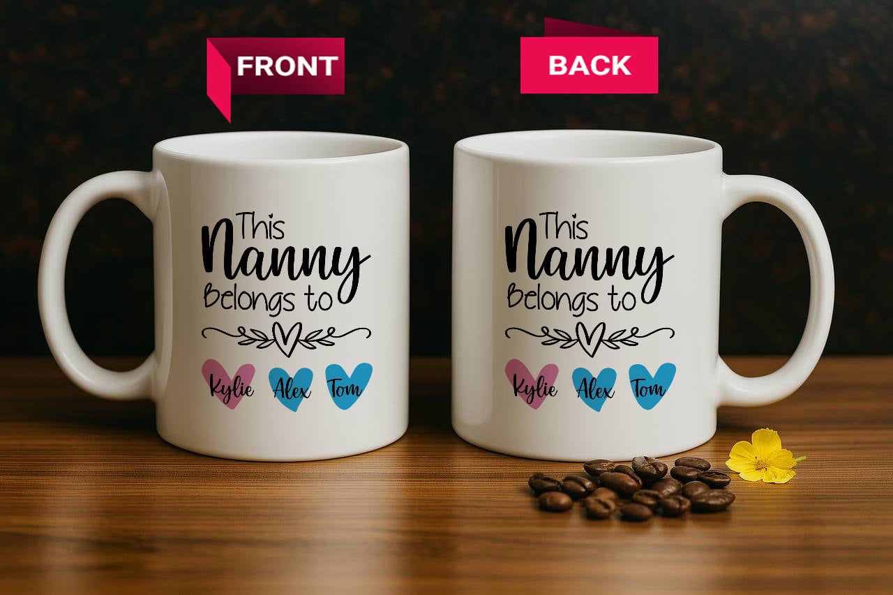 Personalized Ceramic Nana Mug with Grandchildren's Names, Custom Gift