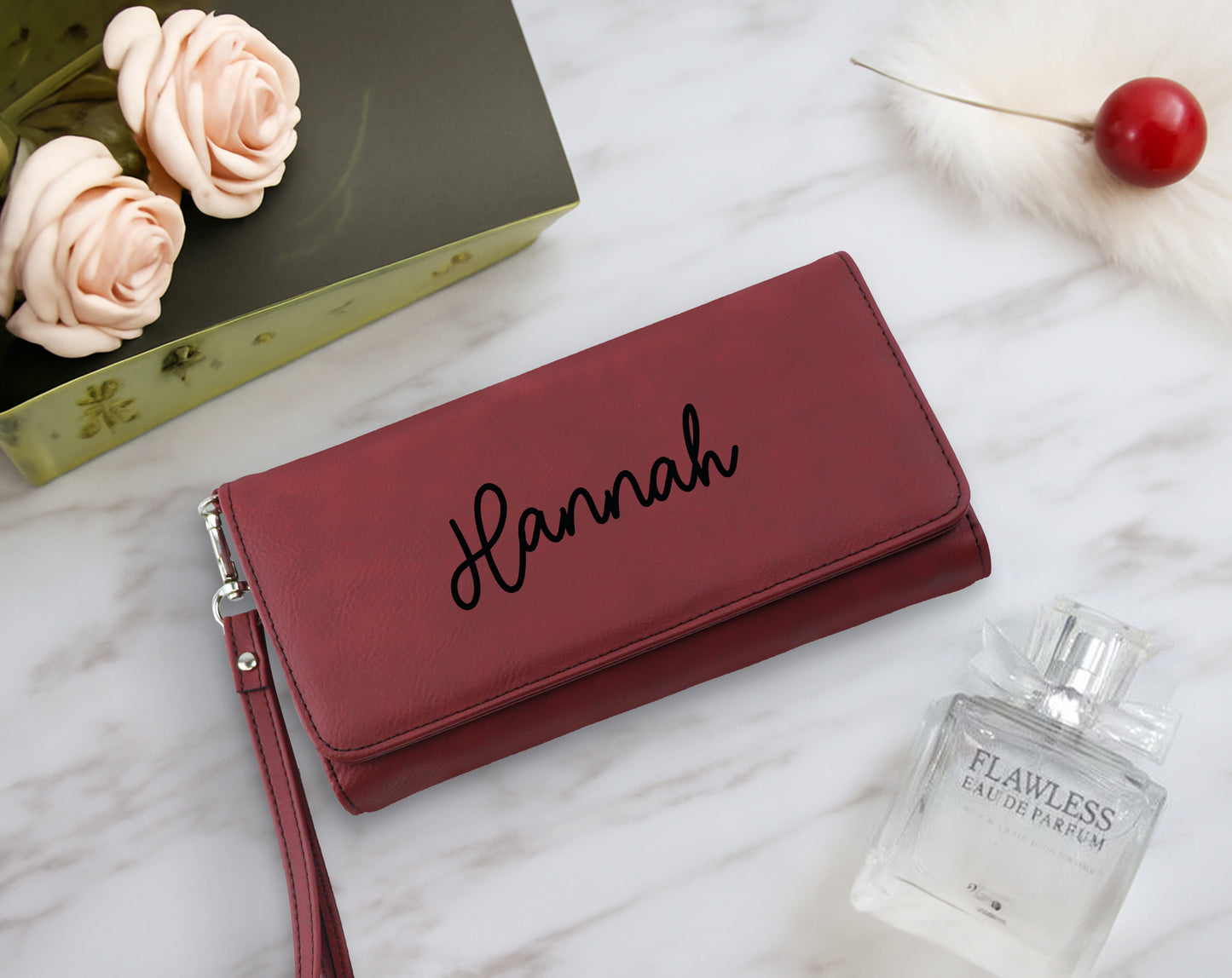 Custom Vegan Leather Clutch, Personalized Bridesmaid Gift, Elegant Women's Wallet