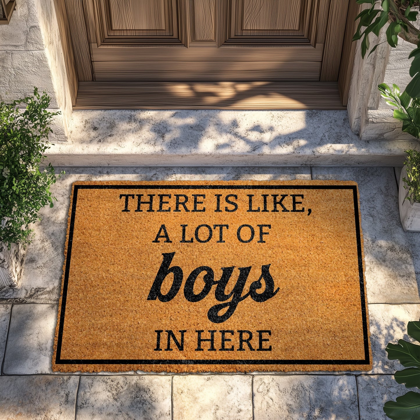 Custom Humorous Welcome Mat, Boys Mom Dad Housewarming Floormat