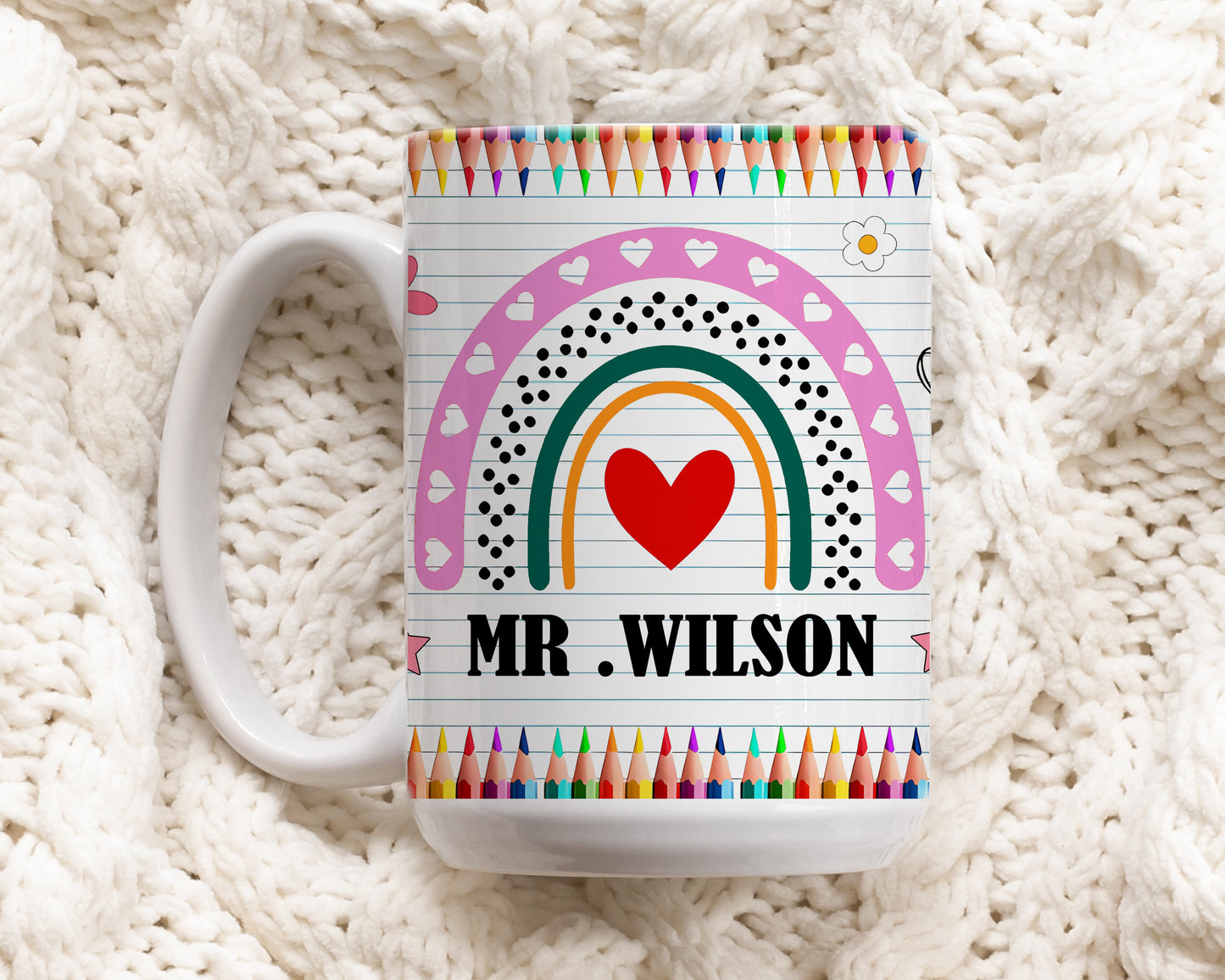 Personalized Teacher Gift, Bee & Flower Design Mug - Teacher Appreciation