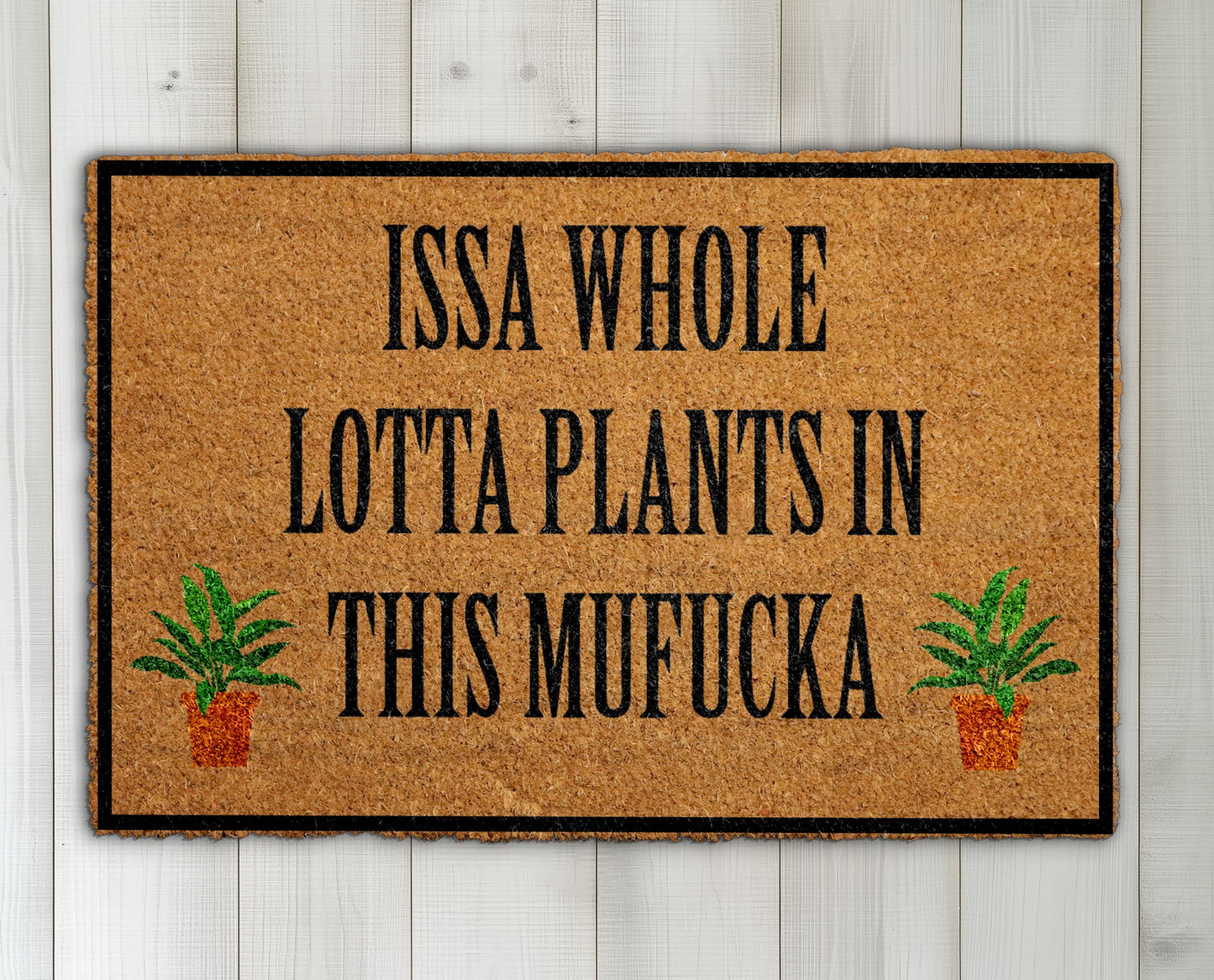 Welcome with a whole lotta plants in this doormat!
