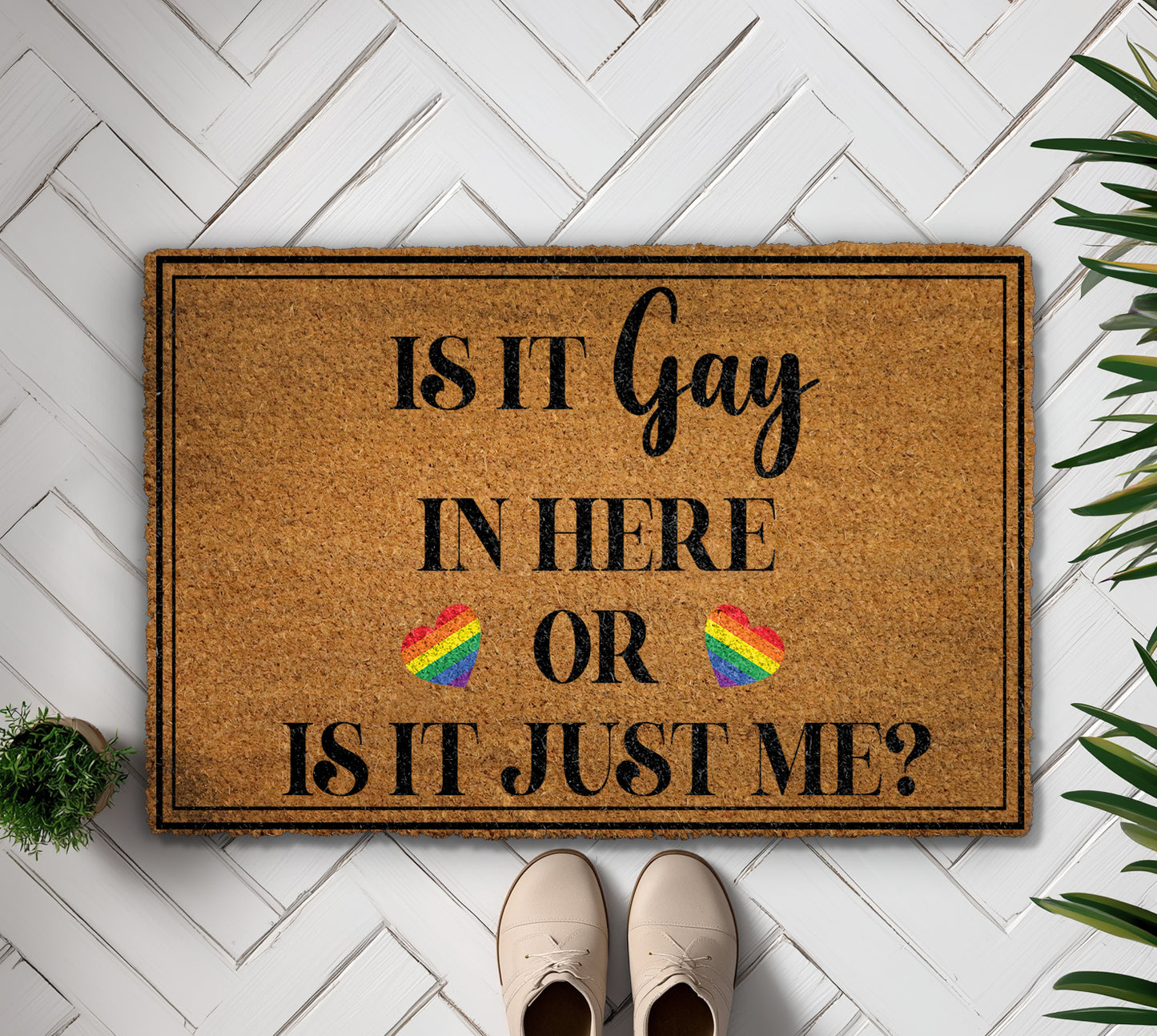 Rainbow Heart Doormat, LGBTQ Pride Welcome Mat, Funny Housewarming Gift