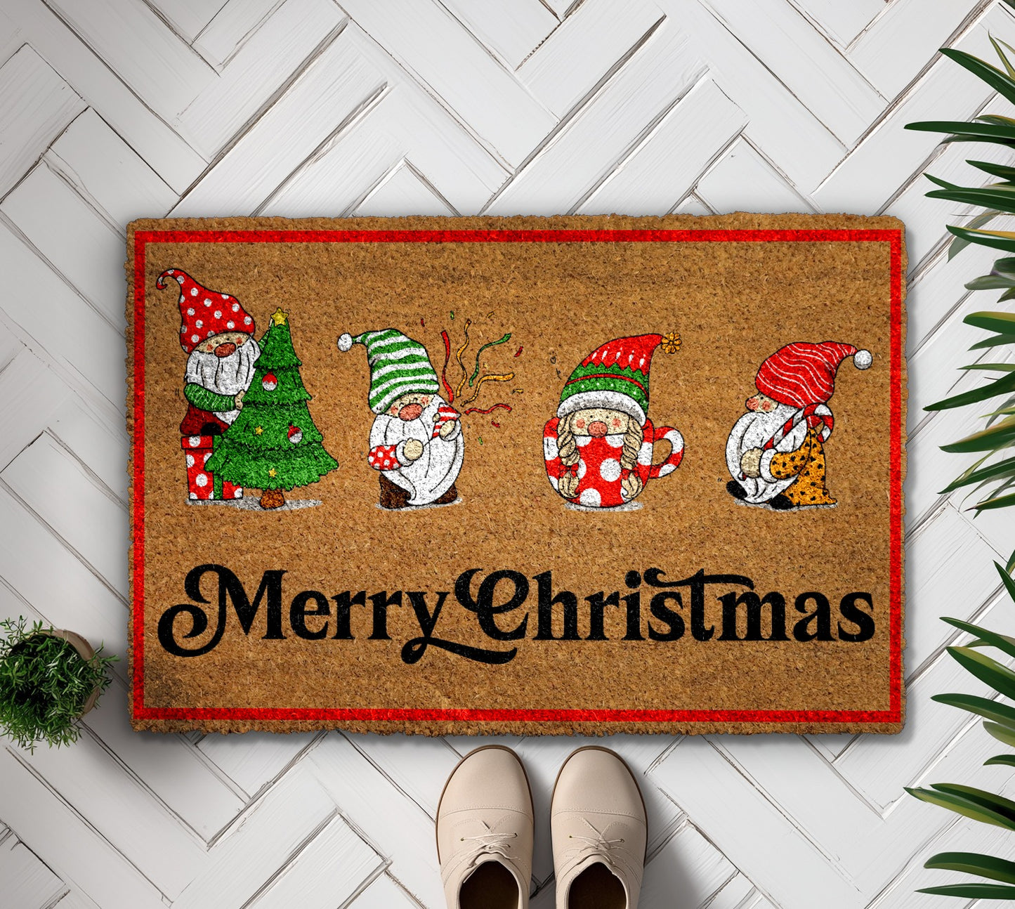 Cheerful Gnome Doormat, Holiday Welcome Mat for Cozy Home