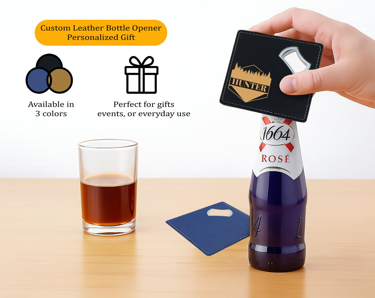 Wildlife Theme Steel Beer Opener, Customized Leatherette Bar Owner Gift