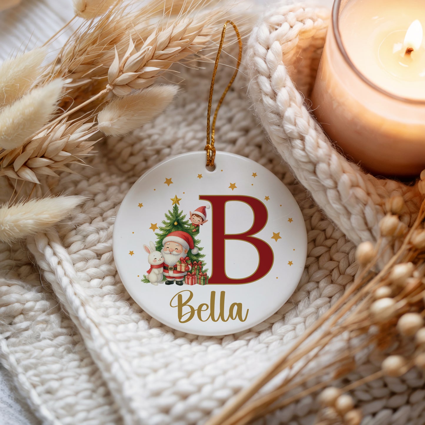 Personalized Santa & Tree Ceramic Ornament: Custom Family Xmas Decor