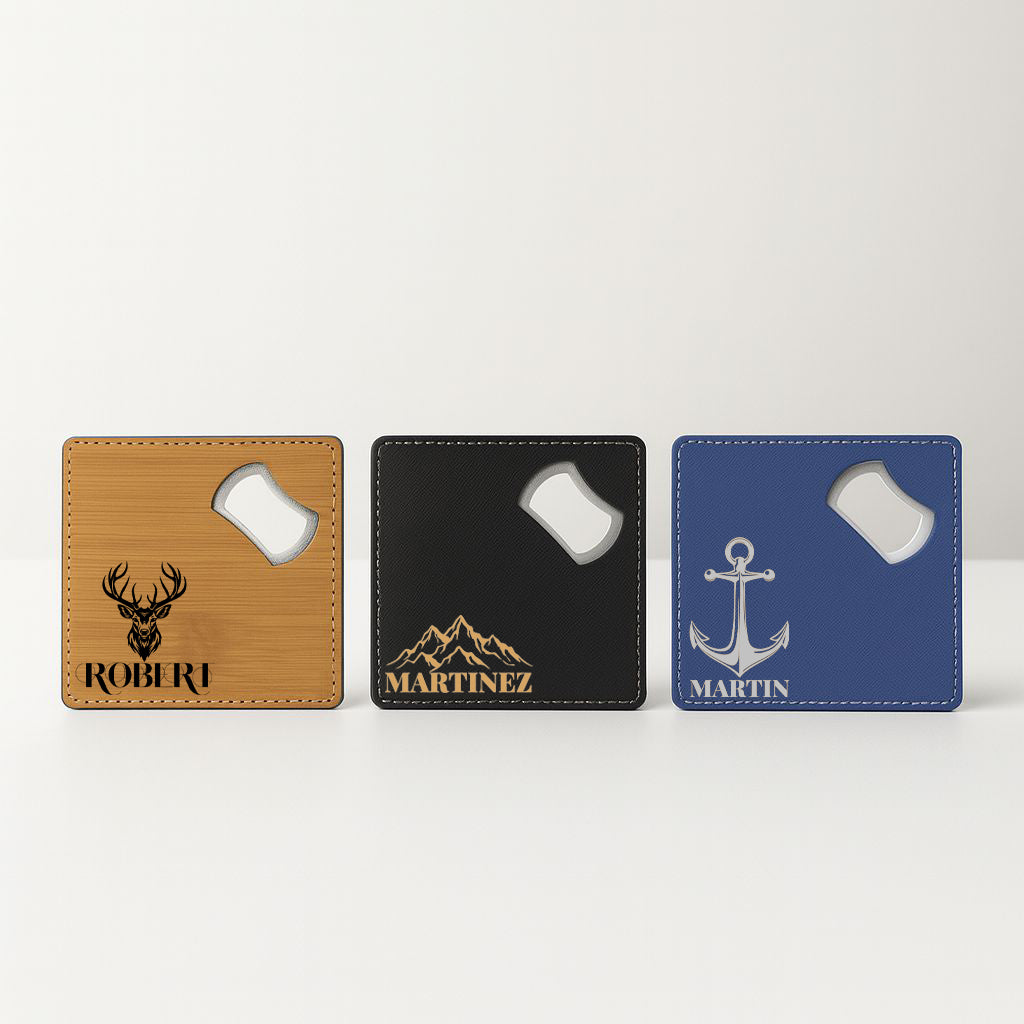 Wildlife Theme Steel Beer Opener, Customized Leatherette Bar Owner Gift