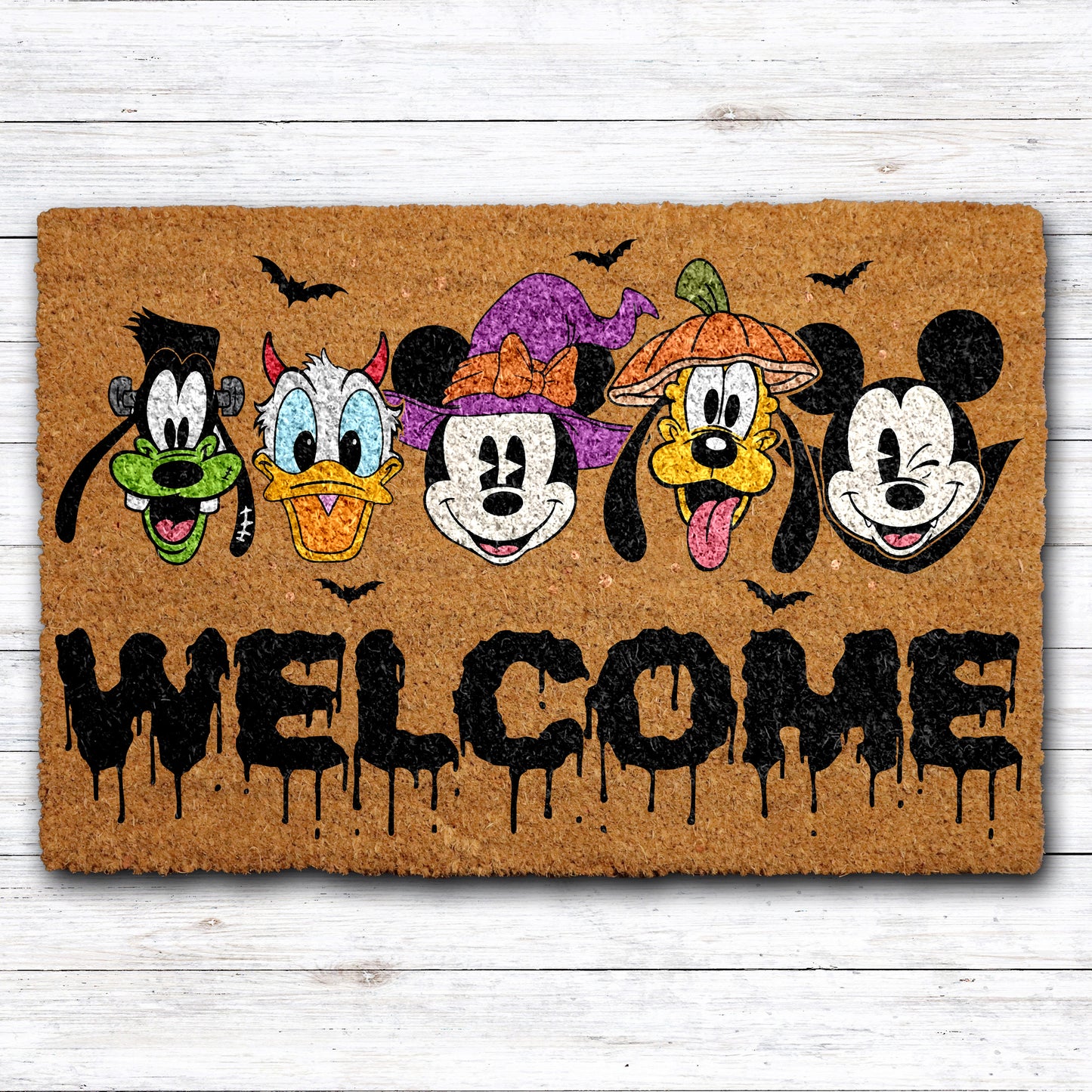 Mickey & Friends Halloween Doormat, Classic Cartoon Characters Entry Decor