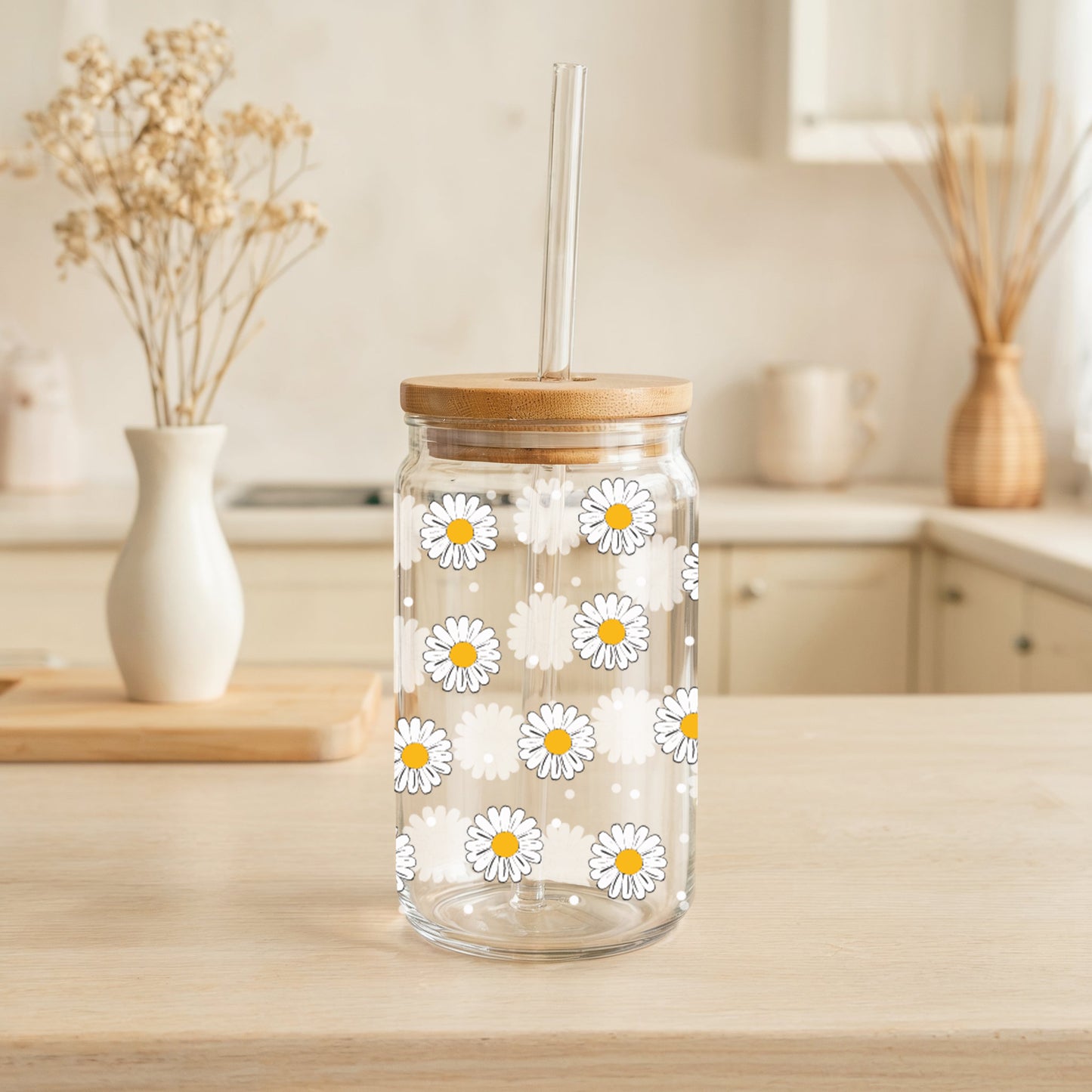 Floral Customizable Daisy Tumbler, Cute Eco-Friendly Iced Coffee Cup