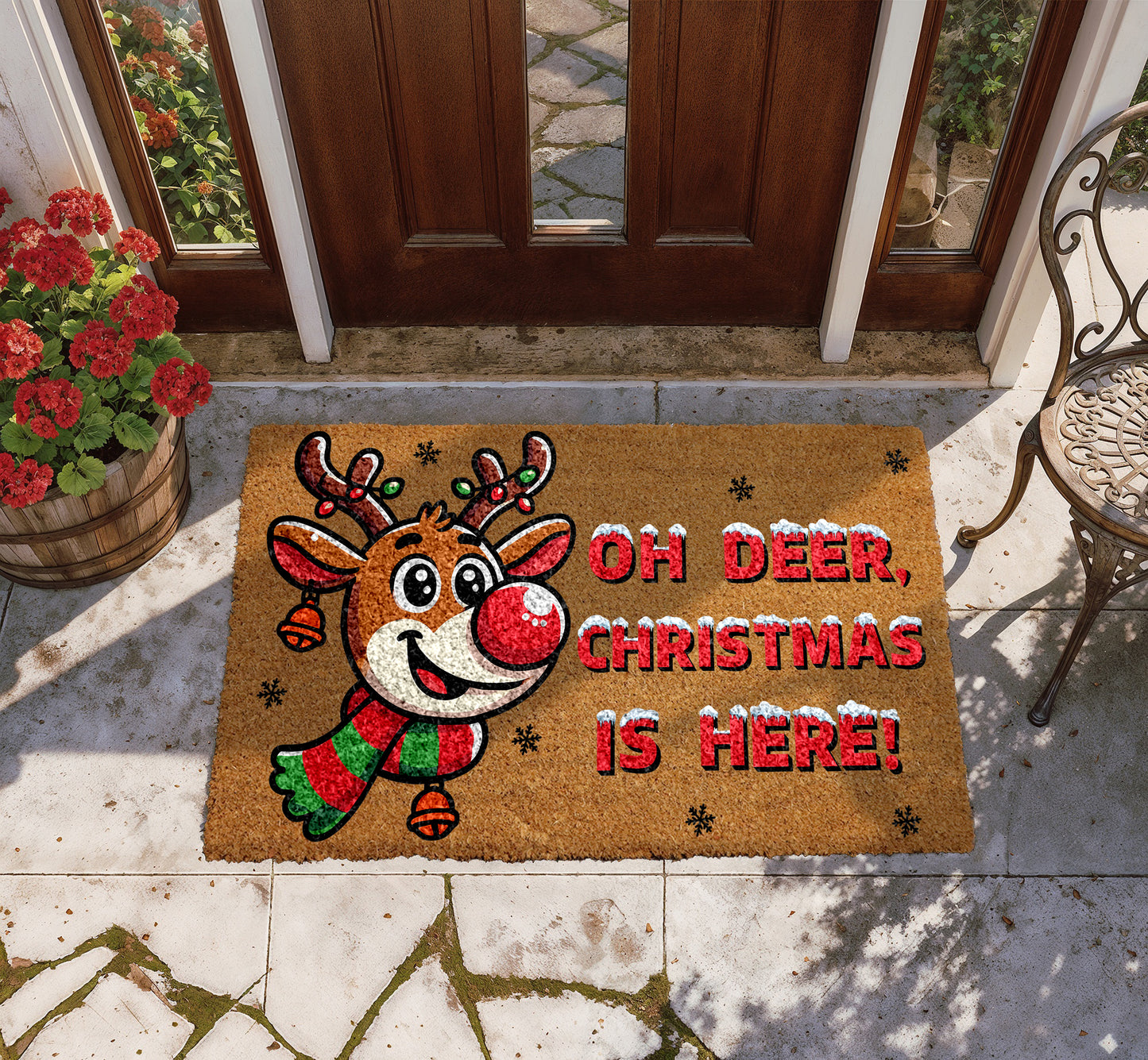 Oh Deer, Holiday Cheer! Festive Reindeer Doormat for Christmas Coziness