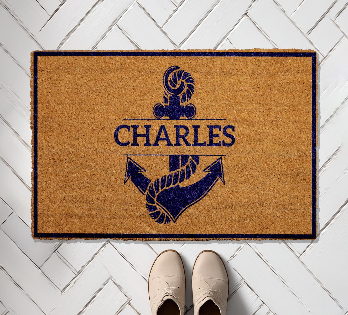 Custom Anchor Doormat, Personalized Nautical Welcome Mat, Coastal Home Decor