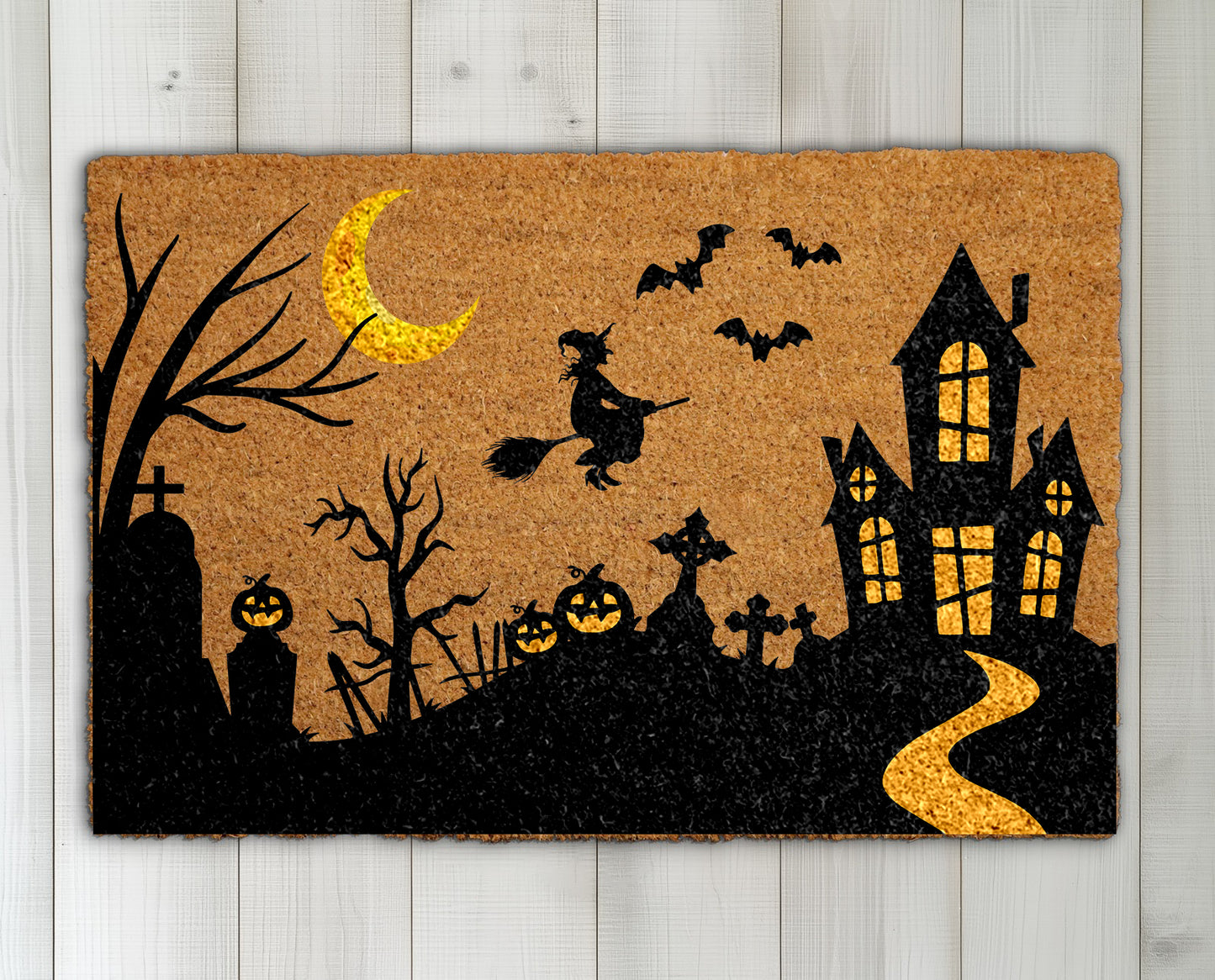 Spooky Witch Haunted House Doormat, Gothic Halloween Decor for Fall