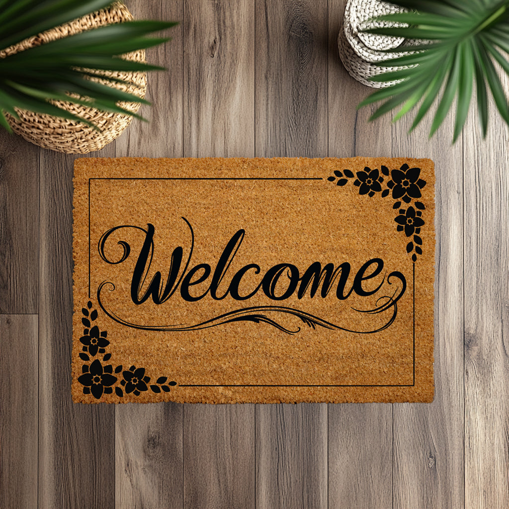Seasonal Charm: Flower Wreath Doormat, Floral Entryway Mat Welcomes All