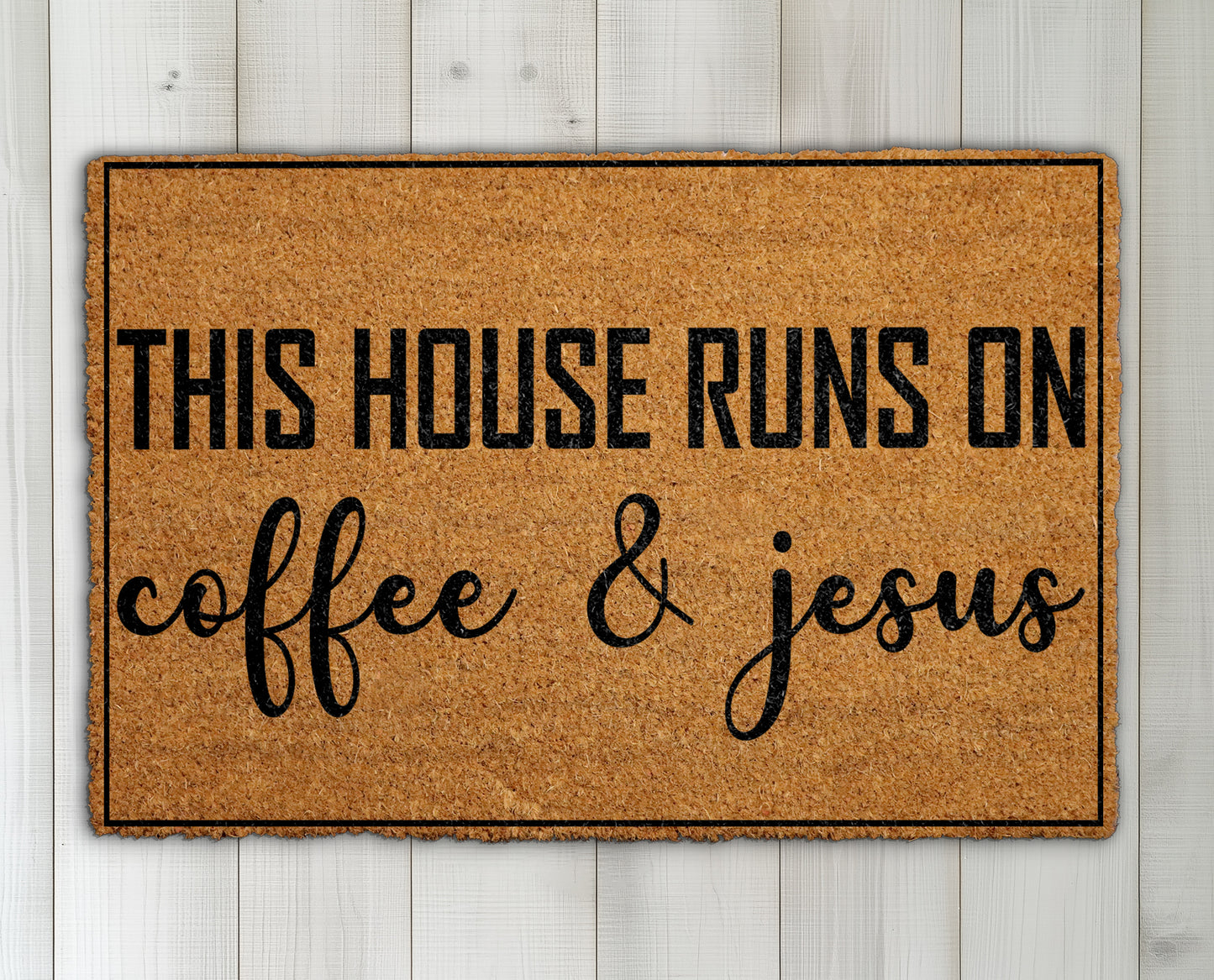 Christian Welcome Mat: Coffee & Jesus, Faith-Based Doormat, Housewarming Gift