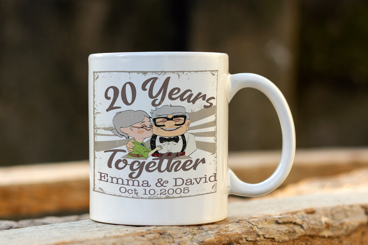 Vintage Disney-inspired Carl & Ellie Couple Mug, Custom Wedding Anniversary Cup