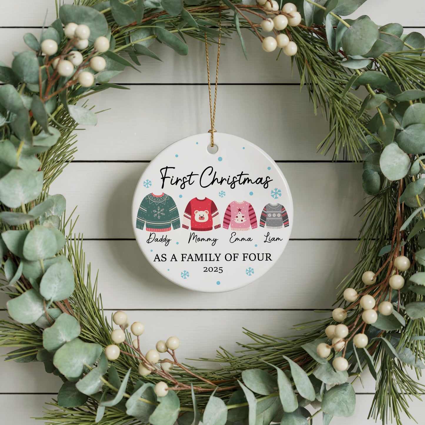 Personalized Family Xmas Ornament, New Parents Gift, First Christmas Keepsake