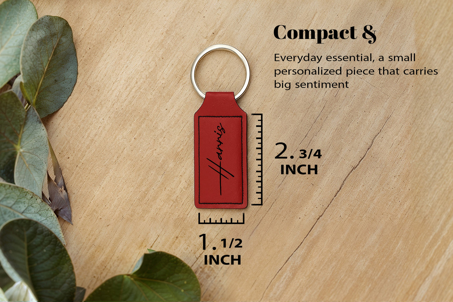 Personalized Leather Keychain, Custom Engraved Key Ring, Corporate Gift Idea