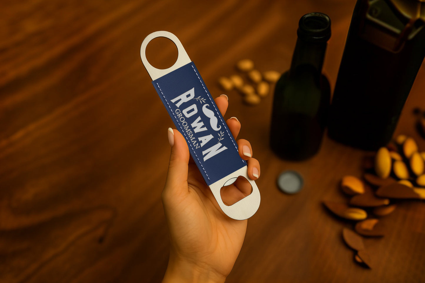 Personalized Leather Beer Opener, Hunter's Custom Bartender Gift, Engraved Name
