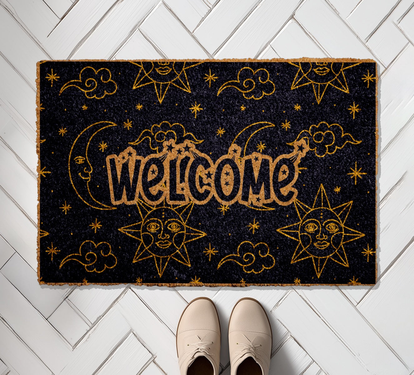 Starry Night, Sun and Moon: Astrology Lovers' Front Doormat
