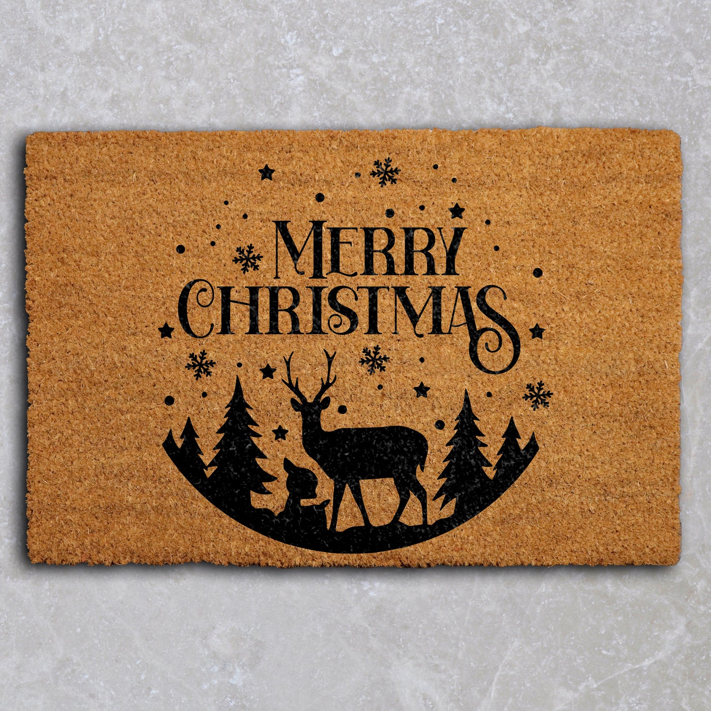 Festive Reindeer Doormat, Snowflakes Welcome Mat, Winter Wonderland Entrance Rug