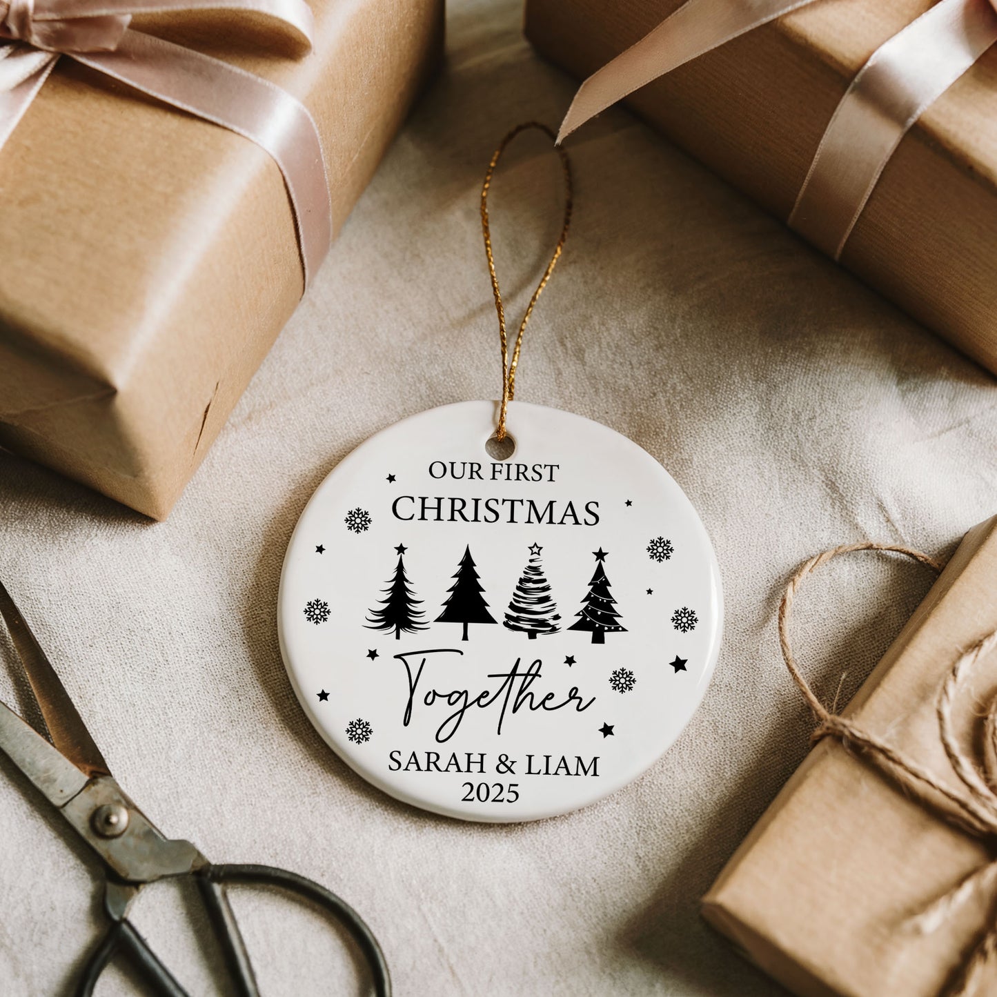 Custom Couple Christmas Ornament, Personalized Our First Xmas Together Keepsake