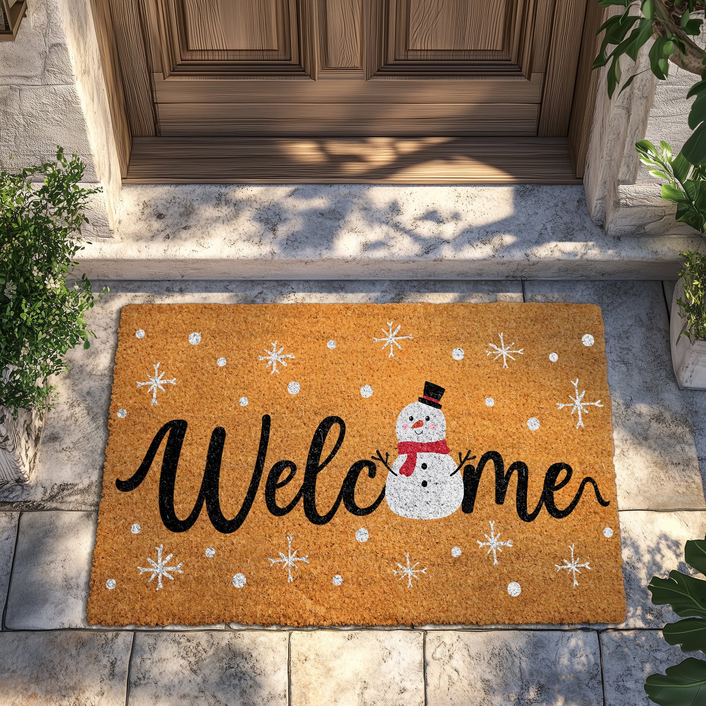 Snowman Welcome Mat, Winter Snowflake Rug, Christmas Housewarming Decor
