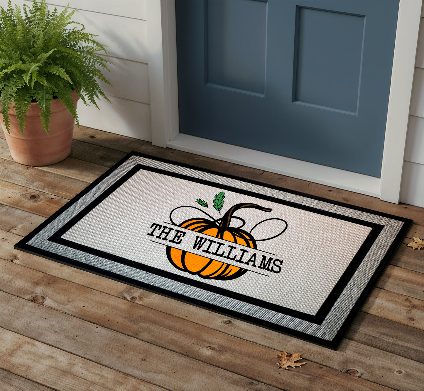 Custom Family Pumpkin Doormat, Autumn Welcome - Fall Porch Decor