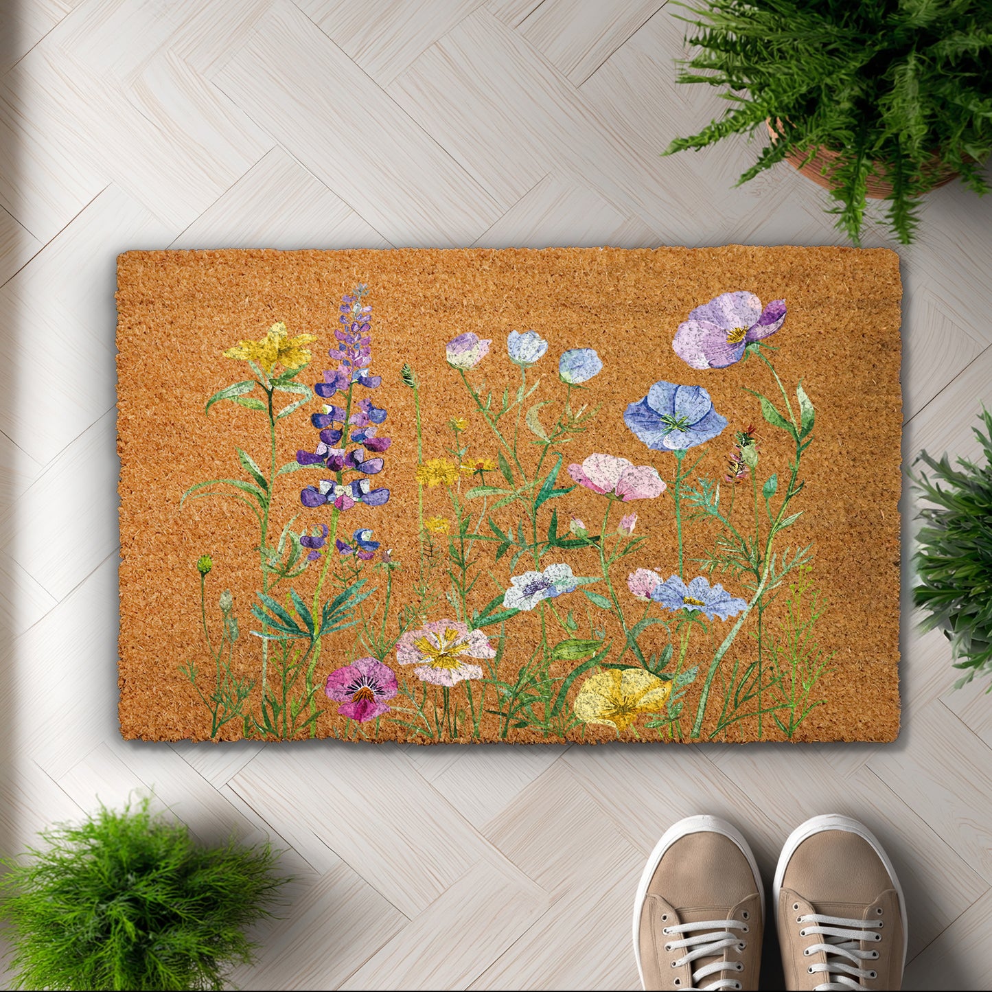 Wildflower Entryway Coir Mat: Charming Floral Welcome for Garden Lovers