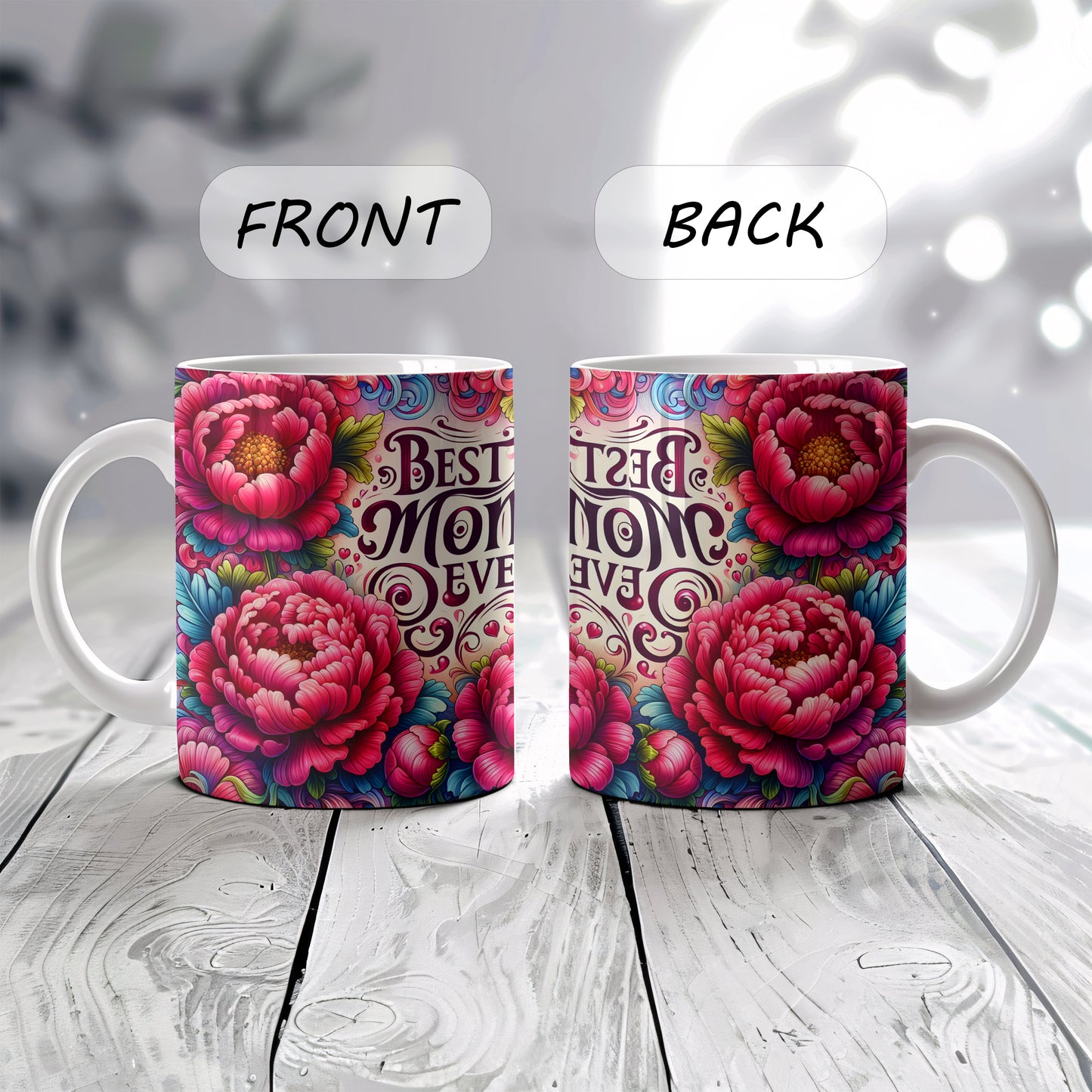 Aesthetic Floral Mom Ceramic Cup, Vibrant Colors Mother's Day Coffee Mug
