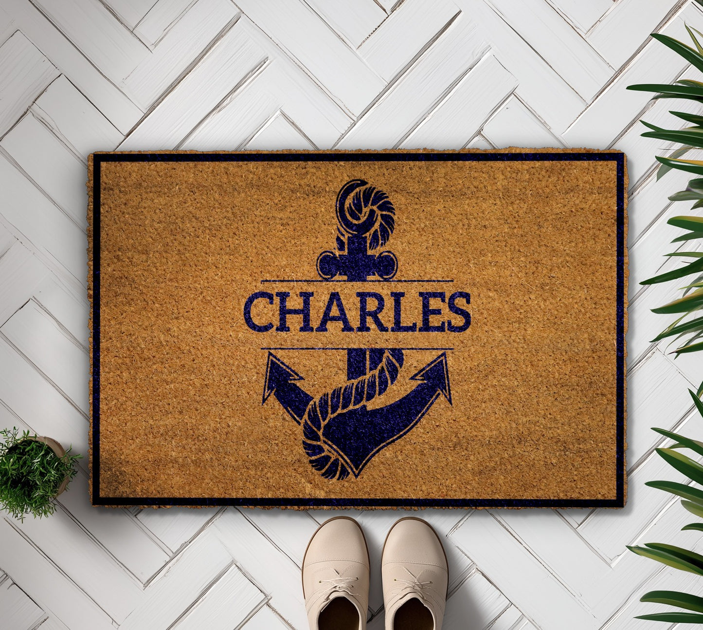 Custom Anchor Doormat, Personalized Nautical Welcome Mat, Coastal Home Decor