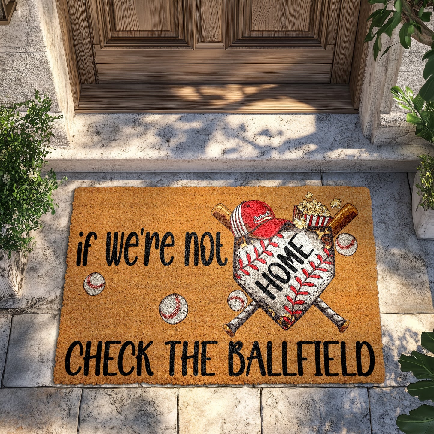 Home or Ballfield? Baseball Lover's Funny Welcome Mat.