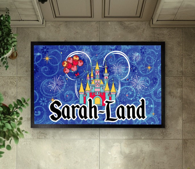 Create a magical entrance with Personalized Disneyland Kids Room Doormat.