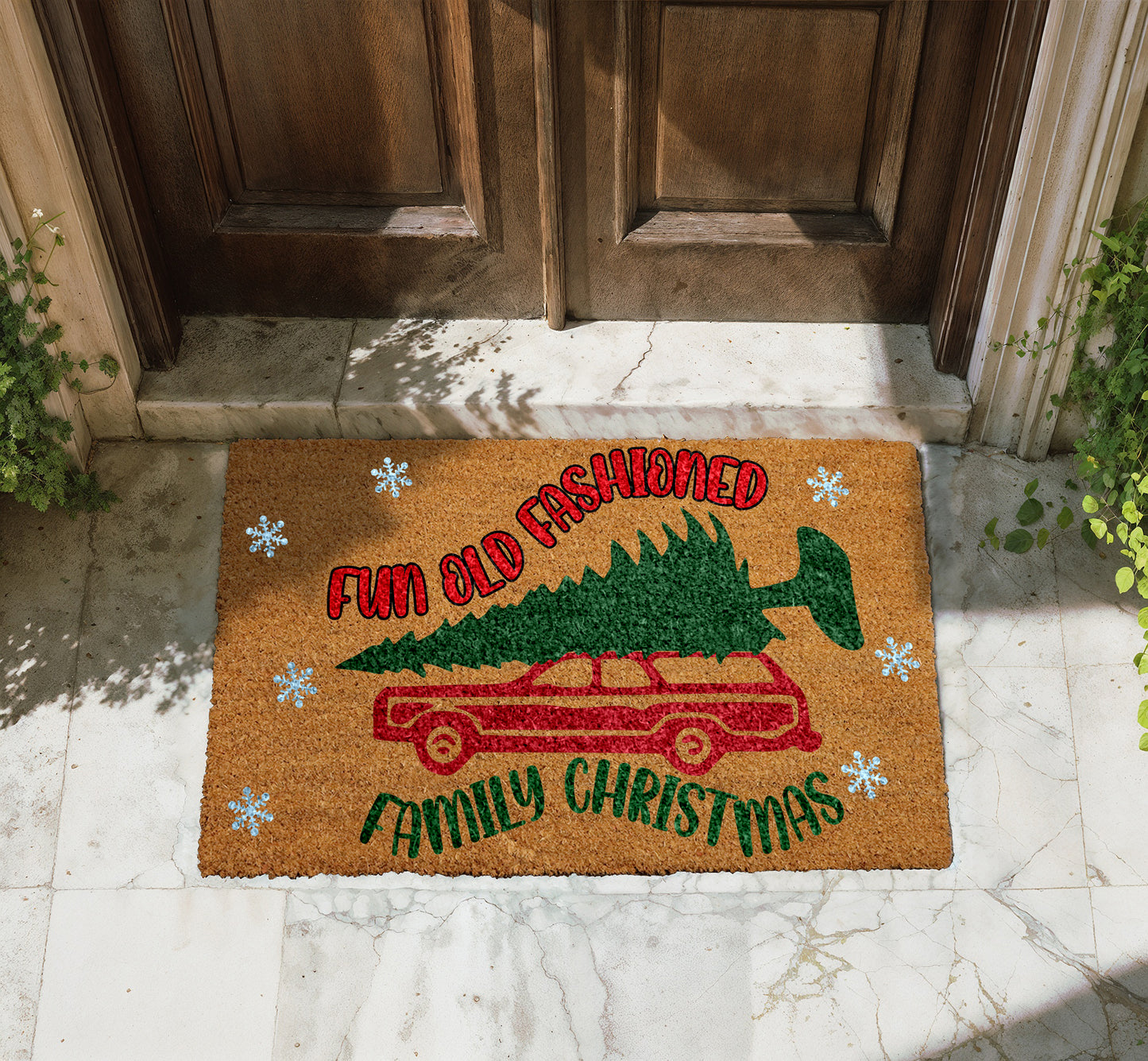Rustic Christmas Doormat, Festive Welcome Mat for Cozy Holiday Decor