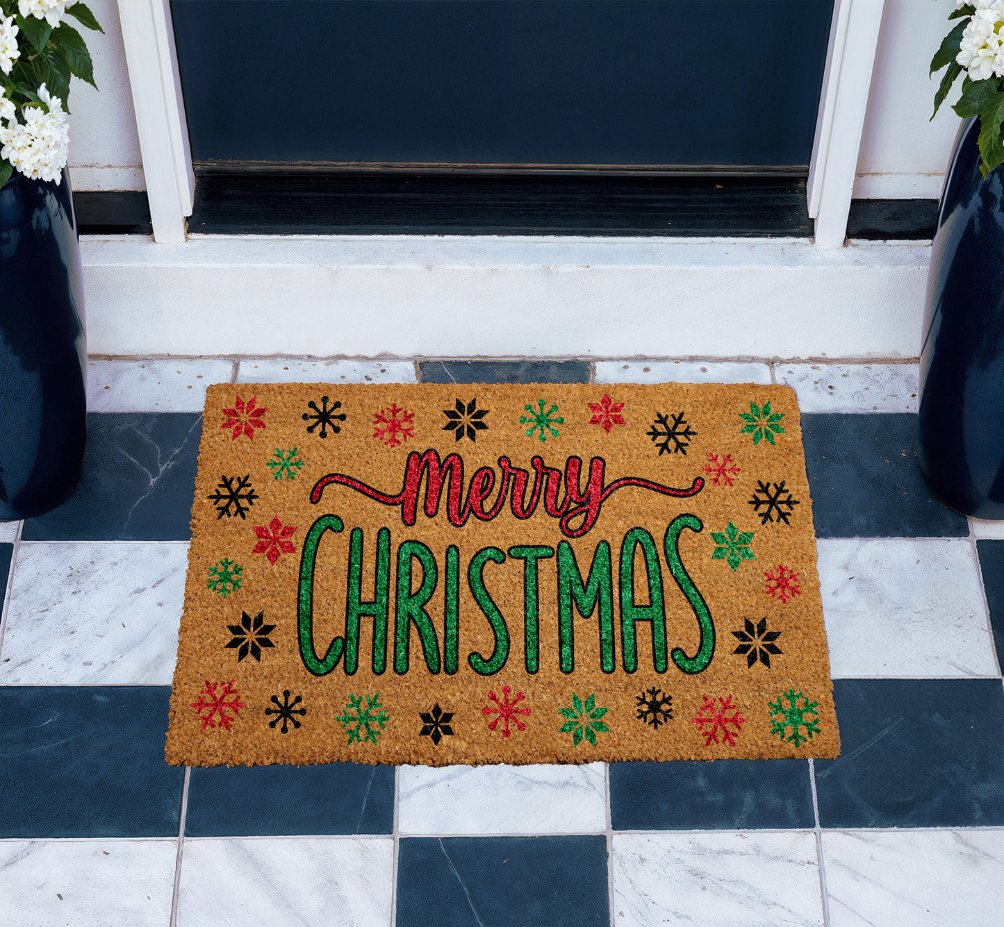 Snowflake Merry Xmas Doormat, Winter Home Entrance Decor, Housewarming Gift