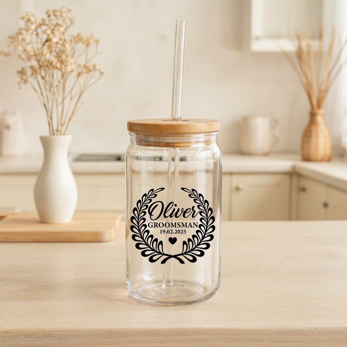Custom Initial Letter Glass Can Tumbler, Family Matching Coffee Cup