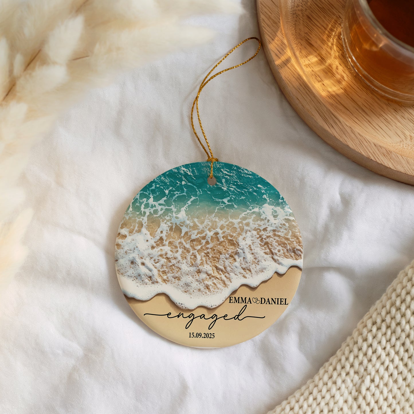 Custom Beach Design Fiancé/Fiancée Ceramic Engagement Gift, Coastal Souvenir